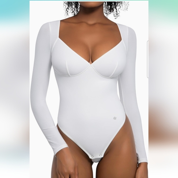 Popilush White V Neck Longsleeve Shapewear Tummy Control Bodysuit Size 3XL - Picture 1 of 5